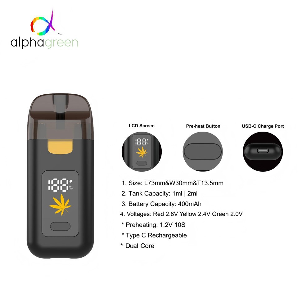 1ml /2ml Adjustable Voltage Dual Coil / Dual Core Big Hits All-in-one Vape With Screen Display high quality